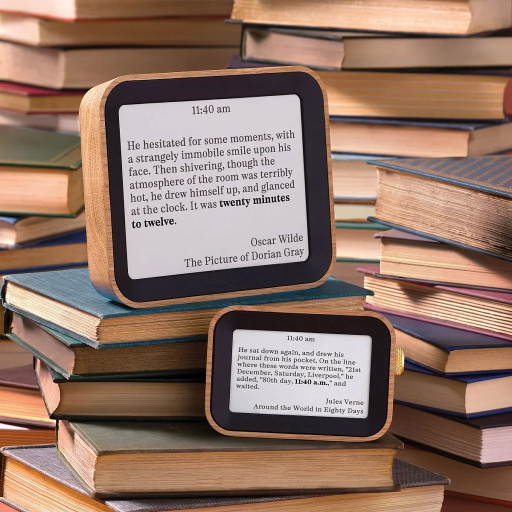 Literary Clock displaying a book quote surrounded by books